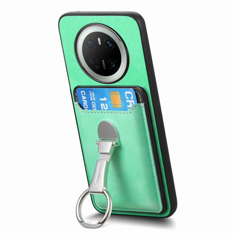 For Huawei Mate 70 Pro Retro Folding Ring Holder Card Bag MagSafe Phone Case(Green) - Huawei Cases by PMC TechLife | Online Shopping South Africa | PMC TechLife | Buy Now Pay Later Mobicred