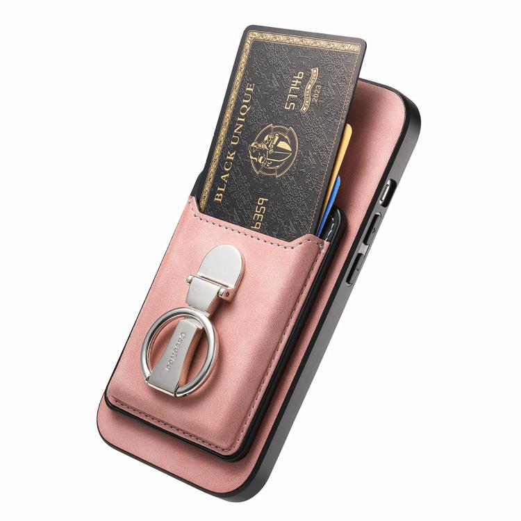 For Huawei Mate 70 Pro Retro Folding Ring Holder Card Bag MagSafe Phone Case(Pink) - Huawei Cases by PMC TechLife | Online Shopping South Africa | PMC TechLife | Buy Now Pay Later Mobicred