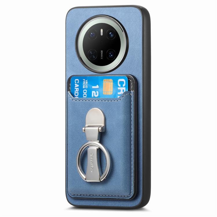 For Huawei Mate 70 Pro Retro Folding Ring Holder Card Bag MagSafe Phone Case(Blue) - Huawei Cases by PMC TechLife | Online Shopping South Africa | PMC TechLife | Buy Now Pay Later Mobicred