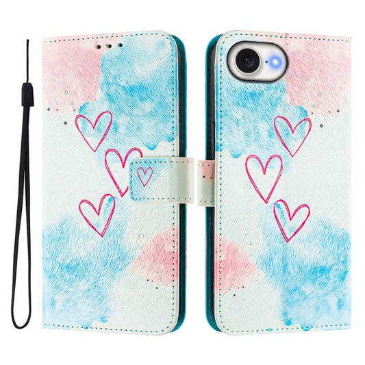 For iPhone 16e ENKAY Painted Leather Phone Case with Card Slots ＆ Holder(Love Pattern) - iPhone 16e Cases by ENKAY | Online Shopping South Africa | PMC Jewellery | Buy Now Pay Later Mobicred