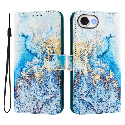 For iPhone 16e ENKAY Painted Leather Phone Case with Card Slots ＆ Holder(Ocean Marble Pattern) - iPhone 16e Cases by ENKAY | Online Shopping South Africa | PMC Jewellery | Buy Now Pay Later Mobicred