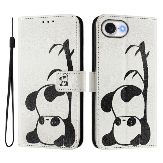 For iPhone 16e ENKAY Painted Leather Phone Case with Card Slots ＆ Holder(Panda Pattern) - iPhone 16e Cases by ENKAY | Online Shopping South Africa | PMC Jewellery | Buy Now Pay Later Mobicred