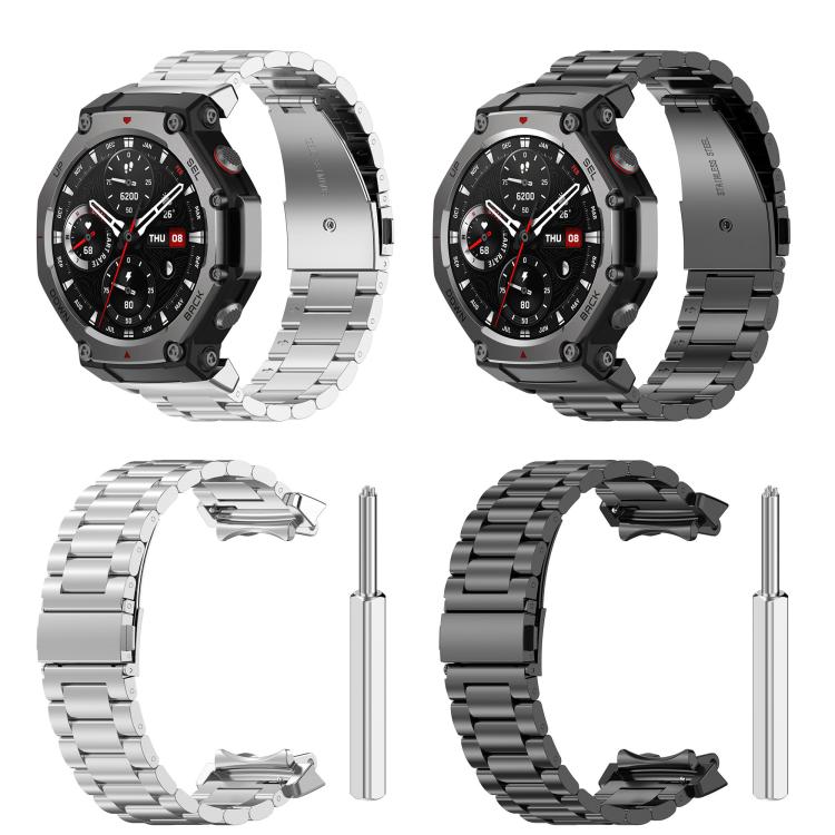 For Amazfit T-REX 3 Three Beads Stainless Steel Metal Watch Band(Silver) - free shipping - PMC TechLife - Order now!