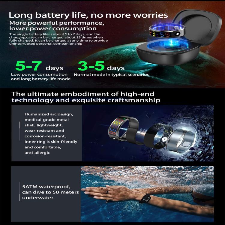 R12 SIZE 8 Smart Ring, Support Heart Rate / Blood Oxygen / Sleep / Multiple Sports Modes(Gold) - free shipping - PMC TechLife - Order now!