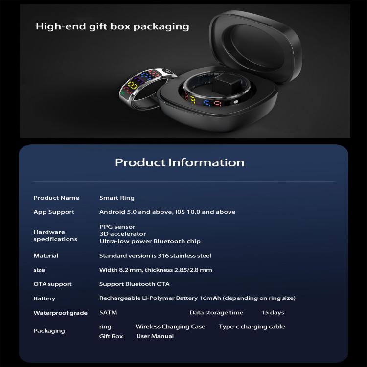 R12 SIZE 12 Smart Ring, Support Heart Rate / Blood Oxygen / Sleep / Multiple Sports Modes(Black) - free shipping - PMC TechLife - Order now!