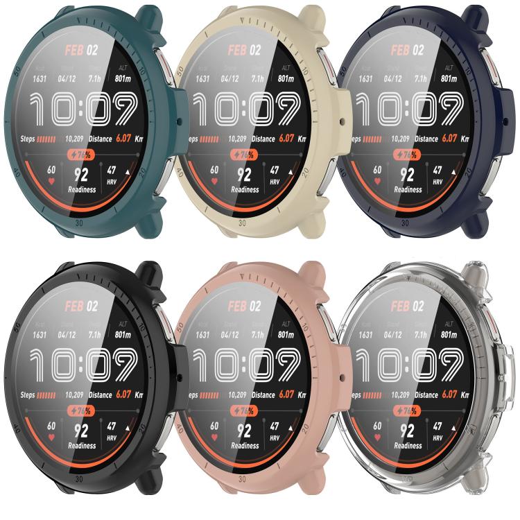 For Amazfit Active 2 A2437 Tempered Film Integrated PC Watch Protective Case(Cherry Pink) - Watch Cases by PMC TechLife | Online Shopping South Africa | PMC TechLife | Buy Now Pay Later Mobicred