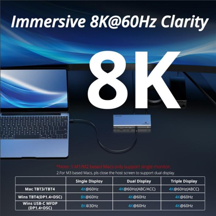 WAVLINK UTD45 96W Charging 8K / 4K Display Thunderbolt 4 Docking Station 13-in-1 Hub(AU Plug) - free shipping - PMc TechLife - Order now!