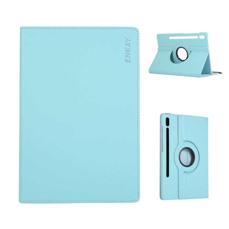 For Samsung Galaxy Tab S10 FE / S9 FE / S9 ENKAY 360 Degree Rotation Litchi Leather Smart Tablet Case(Light Blue) - free shipping - PMc TechLife - Order now!