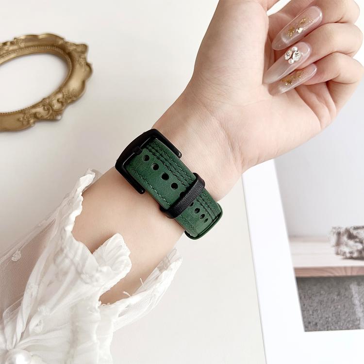 For Apple Watch 46mm / 49mm / 45mm / 44mm 7-Line Tri-Star Buckle Pull Up Leather Watch Band(Black Blue Thread) - Watch Bands by PMC TechLife | Online Shopping South Africa | PMC TechLife | Buy Now Pay Later Mobicred