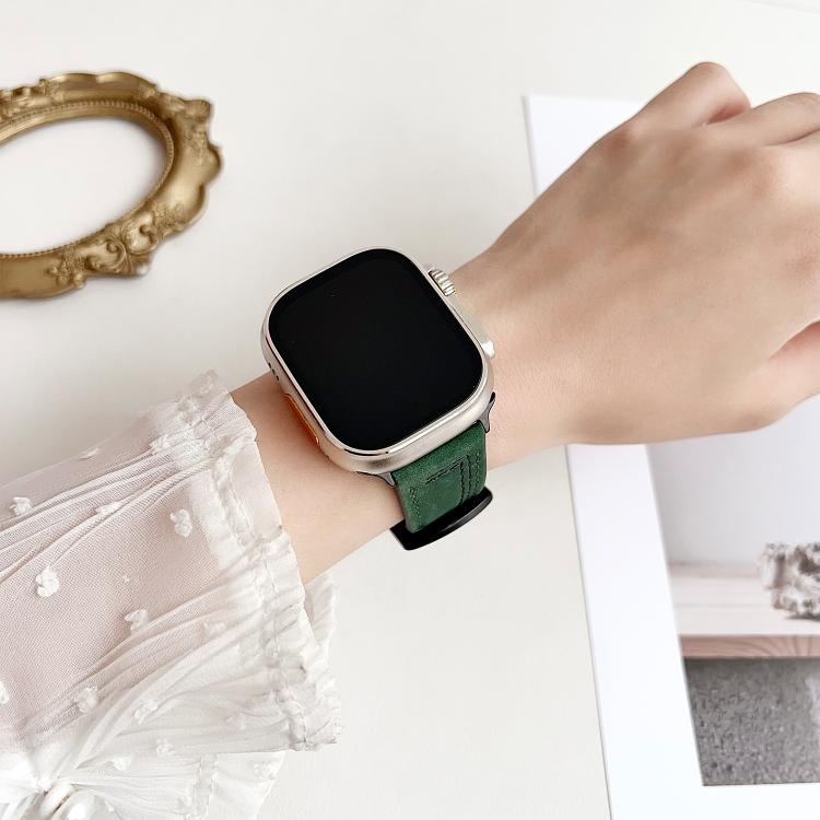 For Apple Watch 46mm / 49mm / 45mm / 44mm 7-Line Tri-Star Buckle Pull Up Leather Watch Band(Light Yellow White Thread) - Watch Bands by PMC TechLife | Online Shopping South Africa | PMC TechLife | Buy Now Pay Later Mobicred