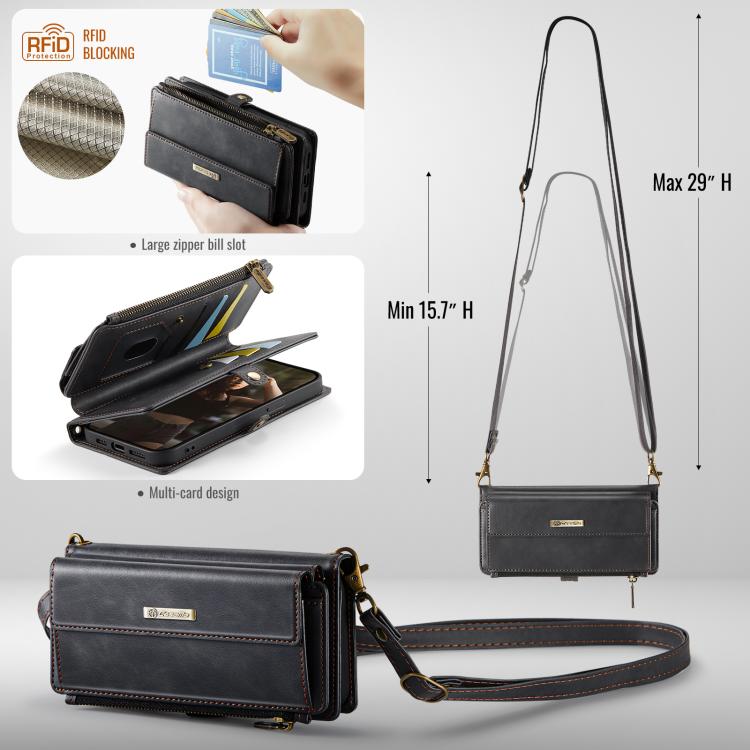 For iPhone 16e CaseMe C39 RFID Blocking Zipper Wallet Leather Phone Case with Crossbody Strap(Black) - free shipping - PMc TechLife - Order now!