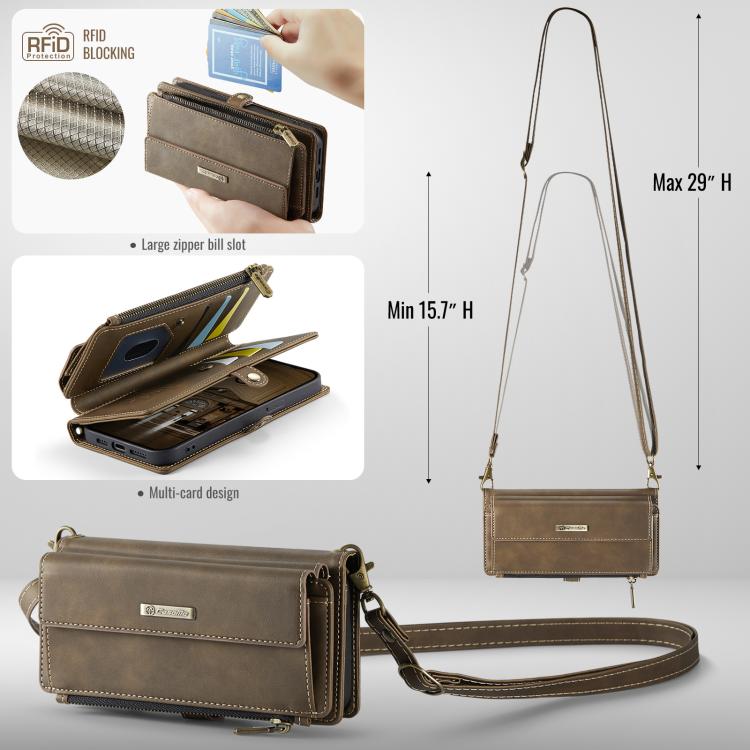 For iPhone 16e CaseMe C39 RFID Blocking Zipper Wallet Leather Phone Case with Crossbody Strap(Coffee) - free shipping - PMc TechLife - Order now!