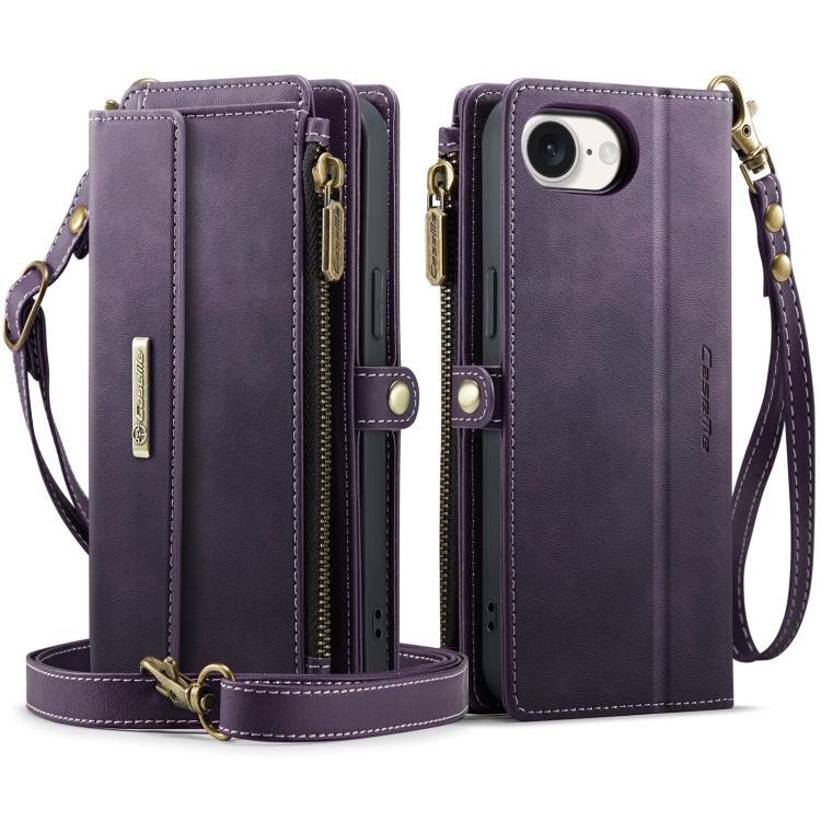 For iPhone 16e CaseMe C39 RFID Blocking Zipper Wallet Leather Phone Case with Crossbody Strap(Purple) - free shipping - PMc TechLife - Order now!