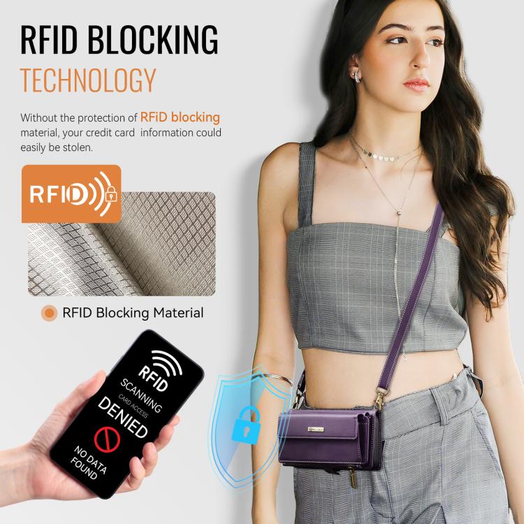 For iPhone 16e CaseMe C39 RFID Blocking Zipper Wallet Leather Phone Case with Crossbody Strap(Purple) - free shipping - PMc TechLife - Order now!