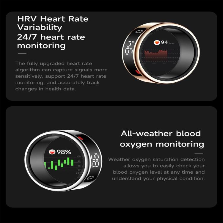 SY01 SIZE 8 Smart Ring, Support Heart Rate / Blood Oxygen / Sleep Monitoring / Multiple Sport Modes(Black) - free shipping - PMC TechLife - Order now!