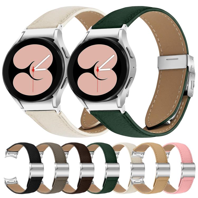 For Samsung Galaxy Watch 7 40 / 44mm Quick Release Lychee Texture Silver Turtle Back Buckle Leather Watch Band(Green) - free shipping - PMC TechLife - Order now!