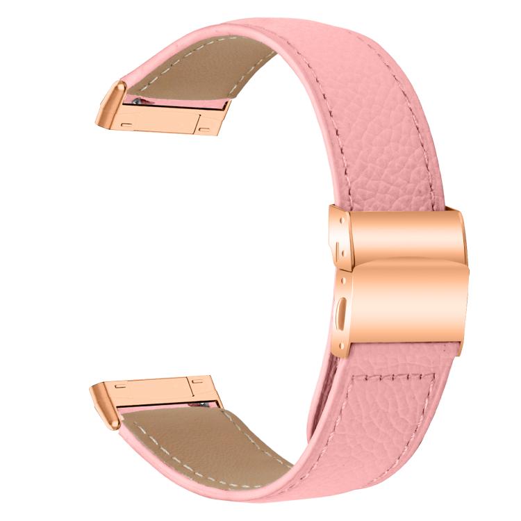 For Fitbit Versa 3 / 4 Lychee Texture Rose Gold Turtle Back Buckle Leather Watch Band(Pink) - free shipping - PMC TechLife - Order now!
