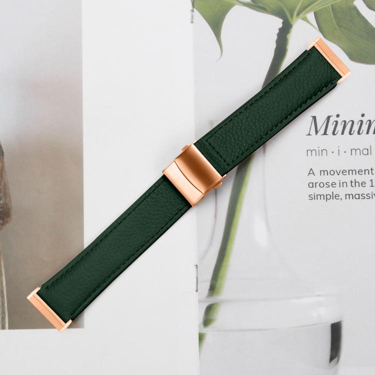 For Fitbit Versa 3 / 4 Lychee Texture Rose Gold Turtle Back Buckle Leather Watch Band(Green) - free shipping - PMC TechLife - Order now!
