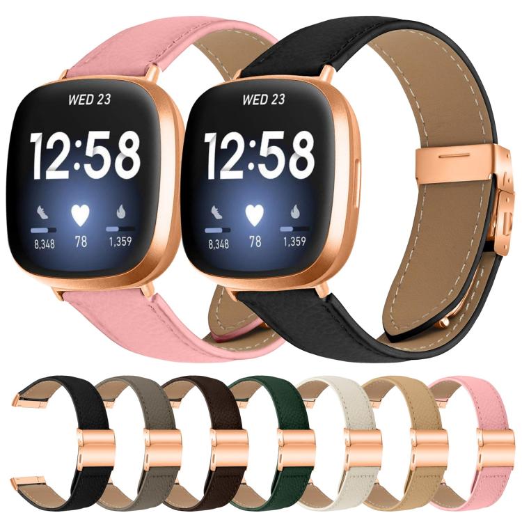 For Fitbit Versa 3 / 4 Lychee Texture Rose Gold Turtle Back Buckle Leather Watch Band(Pink) - free shipping - PMC TechLife - Order now!