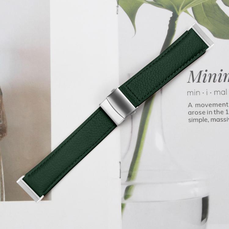 For Fitbit Versa 3 / 4 Lychee Texture Silver Turtle Back Buckle Leather Watch Band(Green) - free shipping - PMC TechLife - Order now!