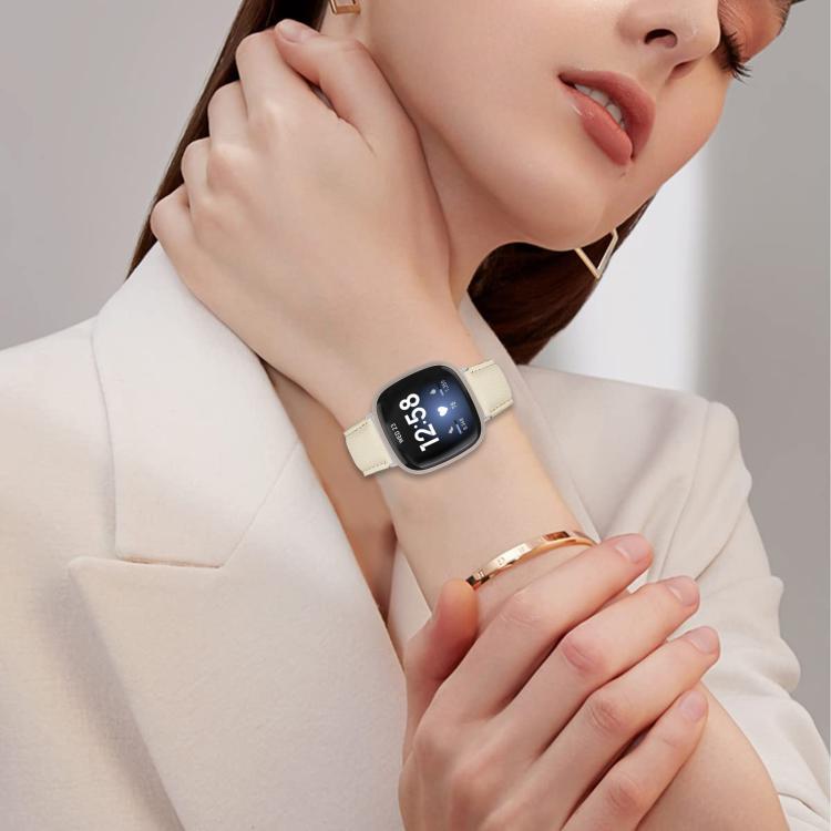 For Fitbit Versa 3 / 4 Lychee Texture Silver Turtle Back Buckle Leather Watch Band(Camel) - free shipping - PMC TechLife - Order now!