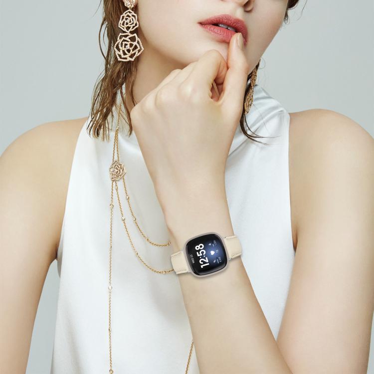 For Fitbit Versa 3 / 4 Lychee Texture Silver Turtle Back Buckle Leather Watch Band(Camel) - free shipping - PMC TechLife - Order now!