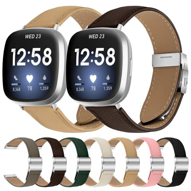 For Fitbit Versa 3 / 4 Lychee Texture Silver Turtle Back Buckle Leather Watch Band(Pink) - free shipping - PMC TechLife - Order now!
