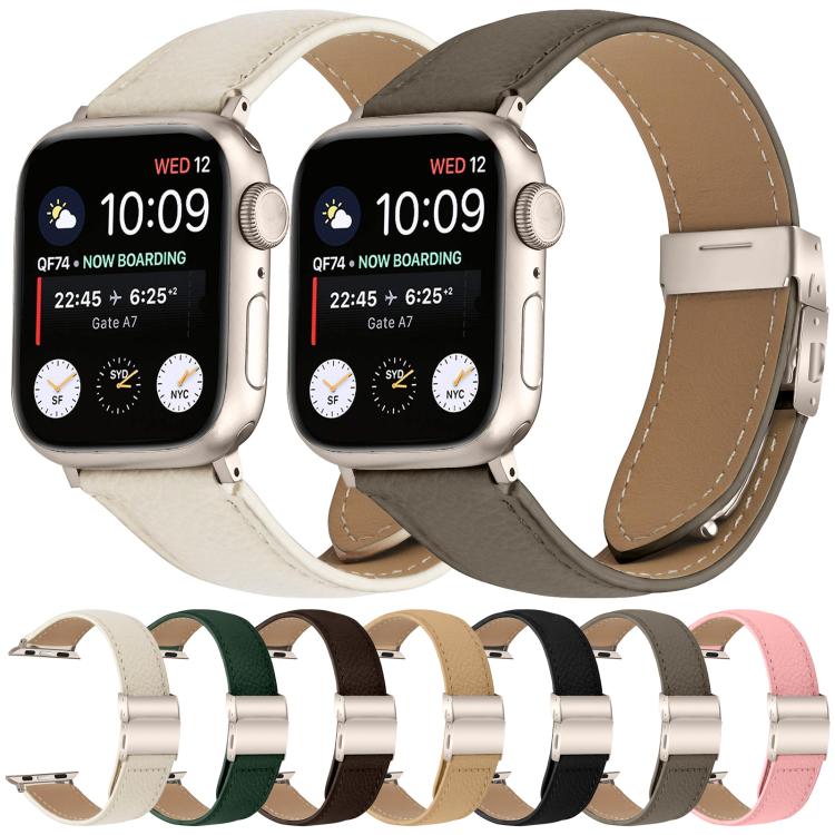 For Apple Watch 42mm / 41mm / 40mm / 38mm Lychee Texture Starlight Turtle Back Buckle Leather Watch Band(Gray) - Watch Bands by PMC TechLife | Online Shopping South Africa | PMC TechLife | Buy Now Pay Later Mobicred
