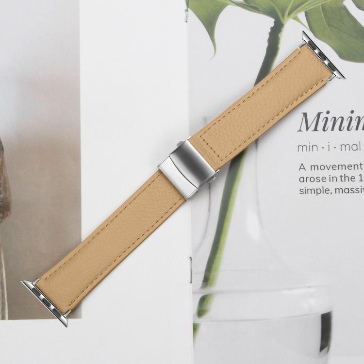 For Apple Watch 46mm / 49mm / 45mm / 44mm Lychee Texture Silver Turtle Back Buckle Leather Watch Band(Camel) - free shipping - PMC TechLife - Order now!