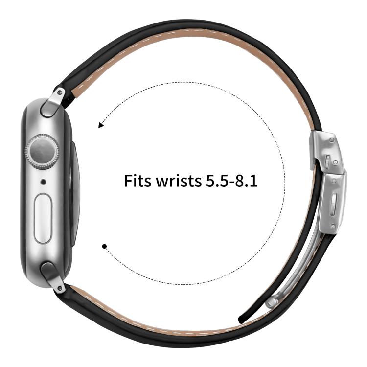 For Apple Watch 42mm / 41mm / 40mm / 38mm Lychee Texture Silver Turtle Back Buckle Leather Watch Band(Black) - free shipping - PMC TechLife - Order now!