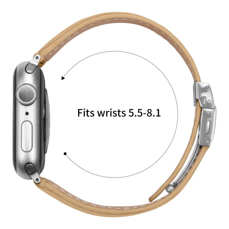 For Apple Watch 42mm / 41mm / 40mm / 38mm Lychee Texture Silver Turtle Back Buckle Leather Watch Band(Camel) - free shipping - PMC TechLife - Order now!