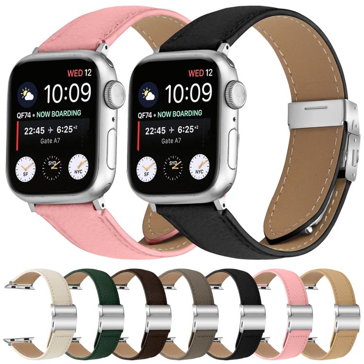 For Apple Watch 42mm / 41mm / 40mm / 38mm Lychee Texture Silver Turtle Back Buckle Leather Watch Band(Pink) - free shipping - PMC TechLife - Order now!