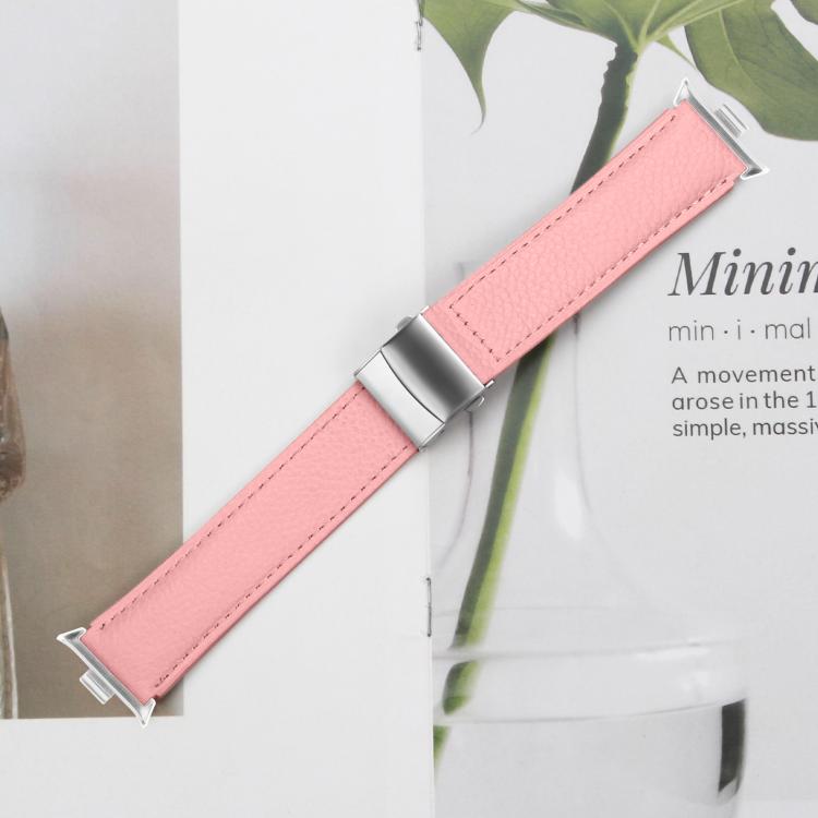 For Xiaomi Smart Bnad 9 Pro / Redmi Watch 5 Lychee Texture Silver Turtle Back Buckle Leather Watch Band(Pink) - free shipping - PMC TechLife - Order now!