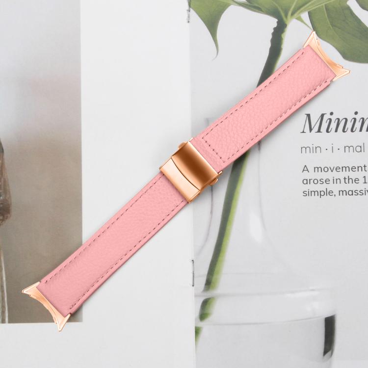 For Google Pixel Watch / Watch 2 / 3 41mm Lychee Texture Rose Gold Turtle Back Buckle Leather Watch Band(Pink) - free shipping - PMC TechLife - Order now!