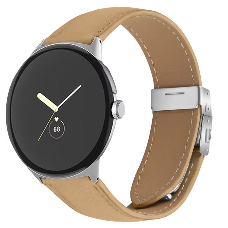 For Google Pixel Watch / Watch 2 / 3 41mm Lychee Texture Silver Turtle Back Buckle Leather Watch Band(Camel) - free shipping - PMC TechLife - Order now!