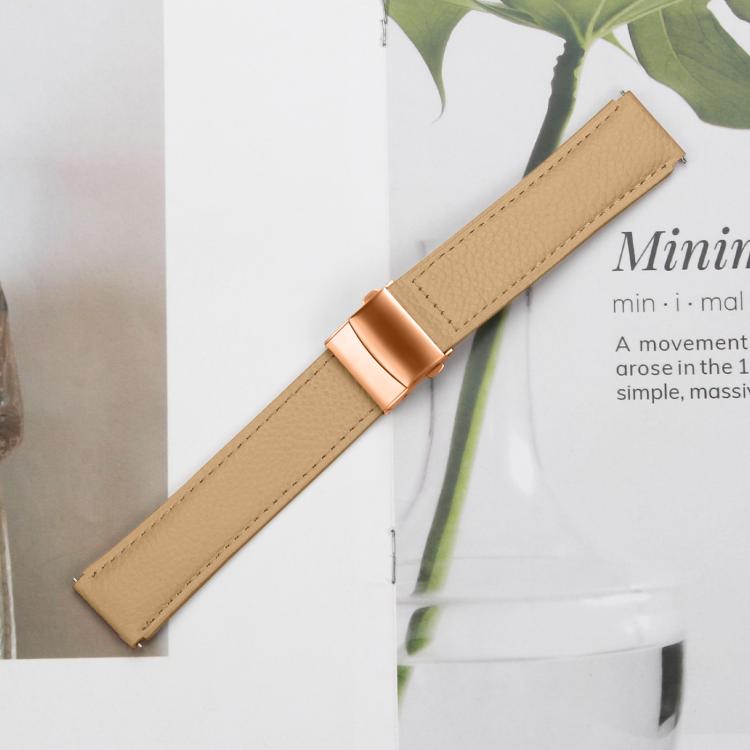 20mm Lychee Texture Rose Gold Turtle Back Buckle Leather Watch Band(Camel) - free shipping - PMC TechLife - Order now!