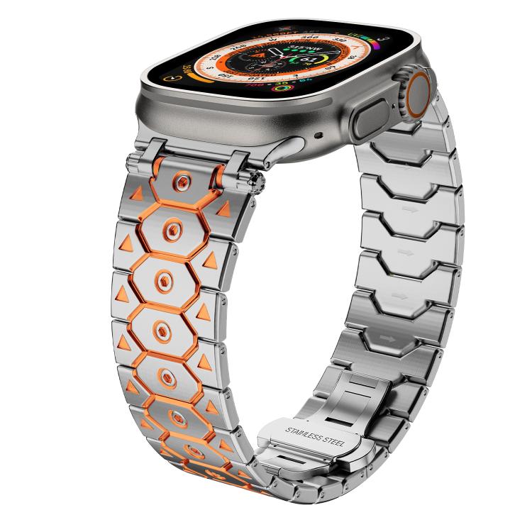 For Apple Watch 46mm / 49mm / 45mm / 44mm Octagonal Stainless Steel  Watch(Silver Inter Orange) - free shipping - PMC TechLife - Order now!