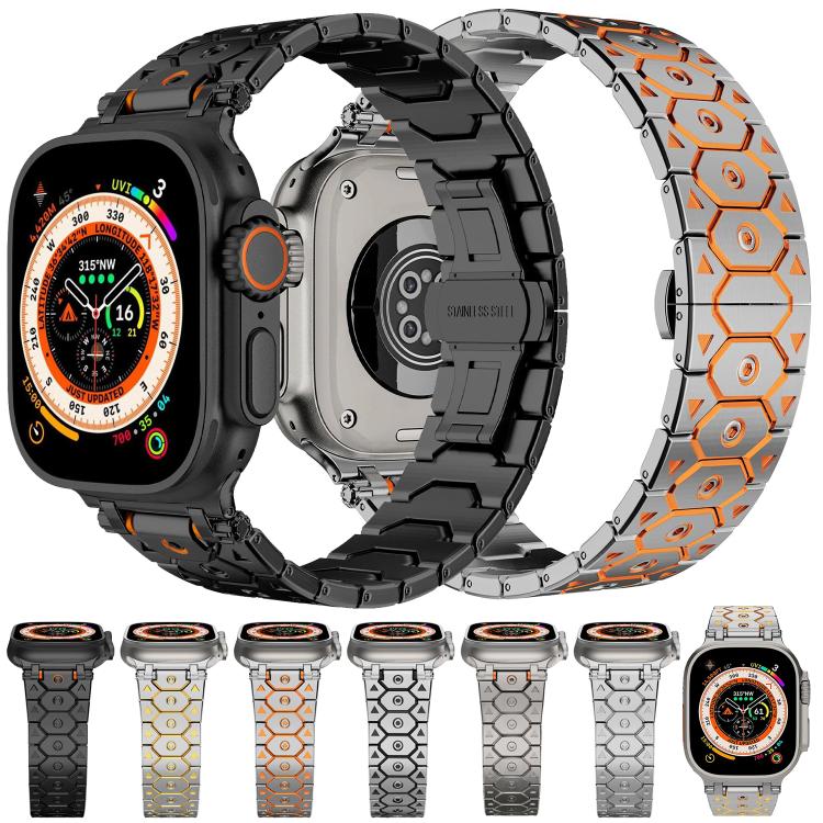 For Apple Watch 46mm / 49mm / 45mm / 44mm Octagonal Stainless Steel  Watch(Silver Inter Orange) - free shipping - PMC TechLife - Order now!