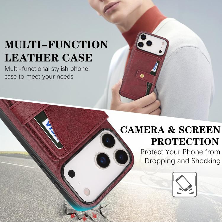 For iPhone 17 Pro Kalebol Magnetic Button Card Bag MagSafe Ring Leather Phone Case(Red) - iPhone 17 Pro Cases by Kalebol | Online Shopping South Africa | PMC TechLife | Buy Now Pay Later Mobicred