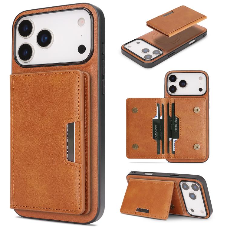 For iPhone 17 Pro Kalebol Strong MagSafe Magnetic Two-Fold Card Bag Leather Phone Case(Brown) - iPhone 17 Pro Cases by Kalebol | Online Shopping South Africa | PMC TechLife | Buy Now Pay Later Mobicred