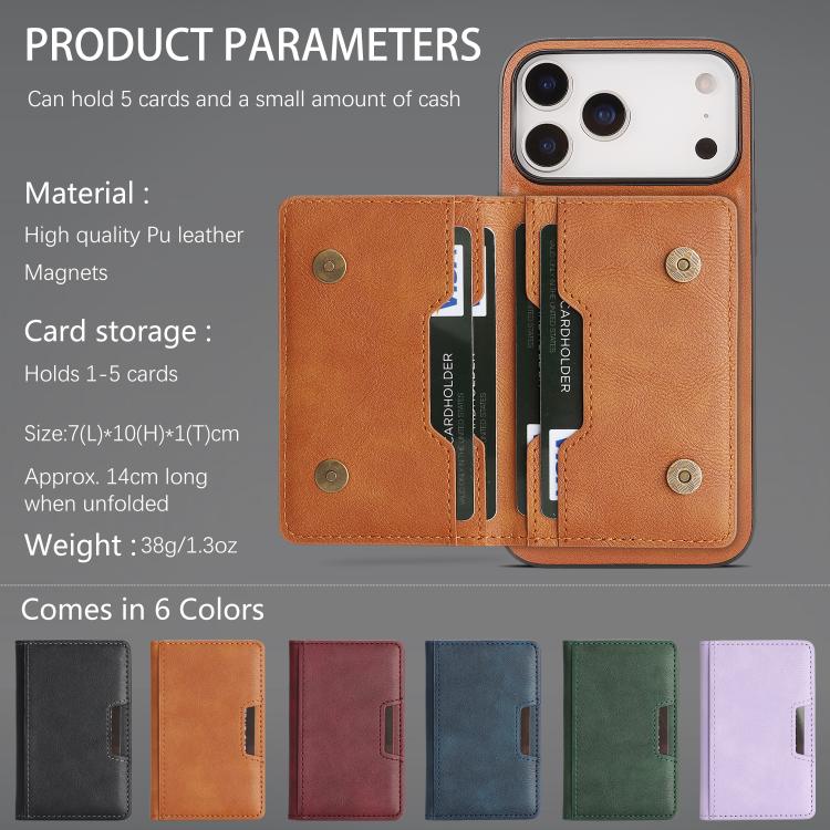 For iPhone 17 Pro Kalebol Strong MagSafe Magnetic Two-Fold Card Bag Leather Phone Case(Brown) - iPhone 17 Pro Cases by Kalebol | Online Shopping South Africa | PMC TechLife | Buy Now Pay Later Mobicred