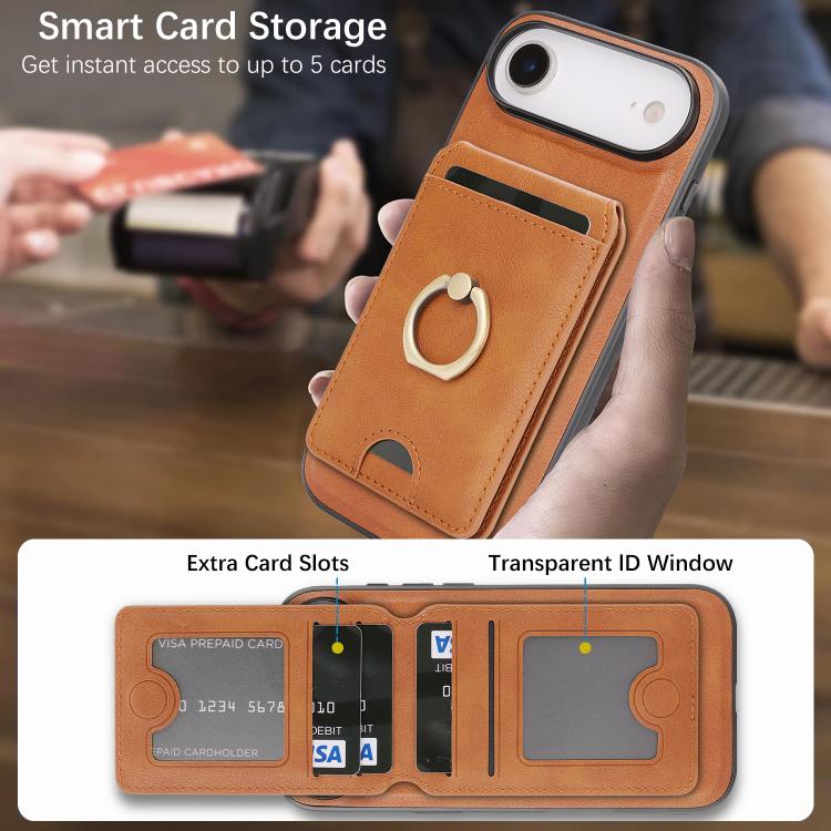 For iPhone 17 Air Kalebol Strong MagSafe Ring Magnetic Card Bag Holder Leather Phone Case(Brown) - iPhone 17 Air Cases by Kalebol | Online Shopping South Africa | PMC TechLife | Buy Now Pay Later Mobicred