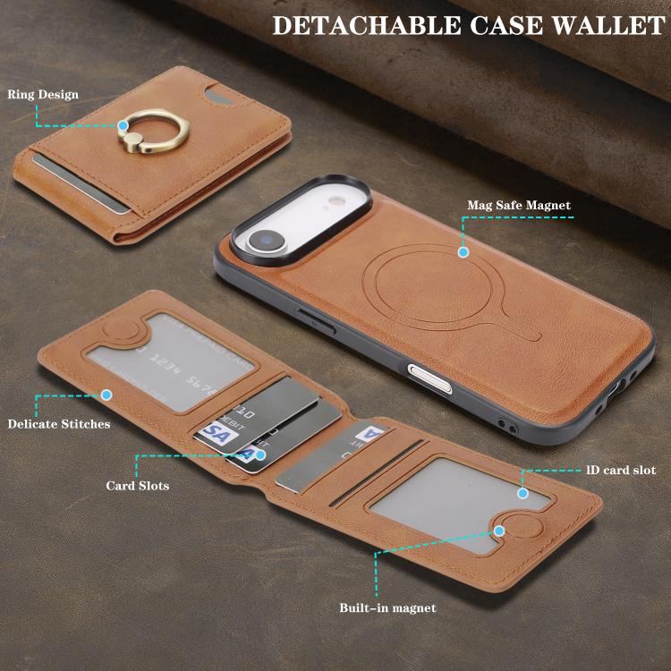 For iPhone 17 Air Kalebol Strong MagSafe Ring Magnetic Card Bag Holder Leather Phone Case(Brown) - iPhone 17 Air Cases by Kalebol | Online Shopping South Africa | PMC TechLife | Buy Now Pay Later Mobicred