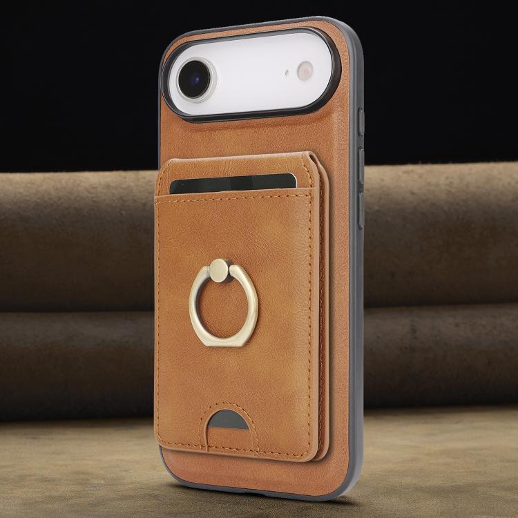 For iPhone 17 Air Kalebol Strong MagSafe Ring Magnetic Card Bag Holder Leather Phone Case(Brown) - iPhone 17 Air Cases by Kalebol | Online Shopping South Africa | PMC TechLife | Buy Now Pay Later Mobicred