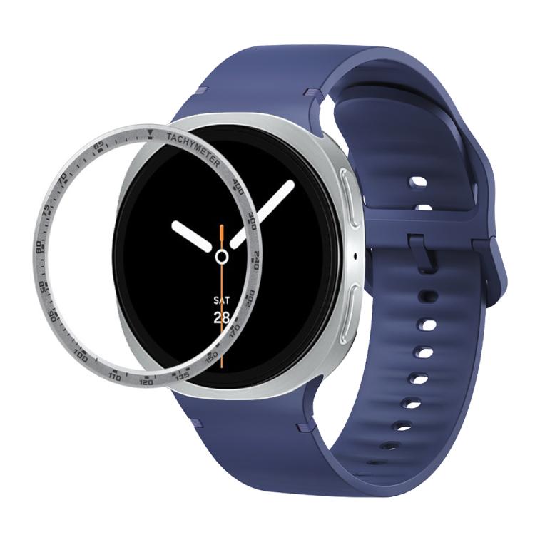 For Samsung Galaxy Watch8 44mm Speed Bezel and Solid Color Stitched Silicone Watch Band(Midnight Blue Silver) - free shipping - PMC TechLife - Order now!