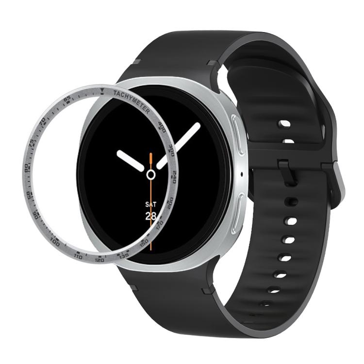 For Samsung Galaxy Watch8 44mm Speed Bezel and Solid Color Stitched Silicone Watch Band(Black Silver) - free shipping - PMC TechLife - Order now!