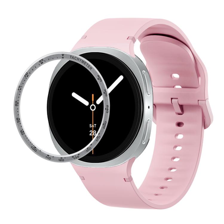 For Samsung Galaxy Watch8 40mm Speed Bezel and Solid Color Stitched Silicone Watch Band(Light Pink Silver) - free shipping - PMC TechLife - Order now!