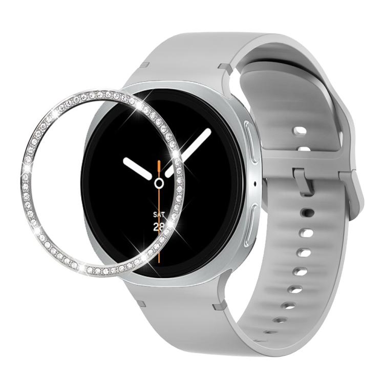 For Samsung Galaxy Watch8 44mm Diamond Bezel and Solid Color Stitched Silicone Watch Band(Gray Silver) - free shipping - PMC TechLife - Order now!