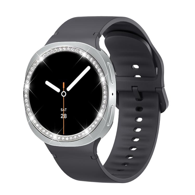 For Samsung Galaxy Watch8 44mm Diamond Bezel and Solid Color Stitched Silicone Watch Band(Dark Gray Silver) - free shipping - PMC TechLife - Order now!