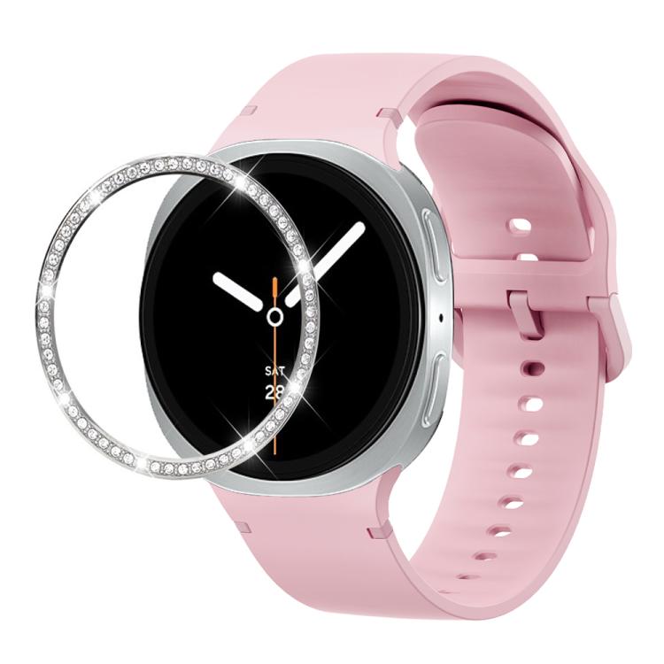 For Samsung Galaxy Watch8 40mm Diamond Bezel and Solid Color Stitched Silicone Watch Band(Light Pink Silver) - free shipping - PMC TechLife - Order now!